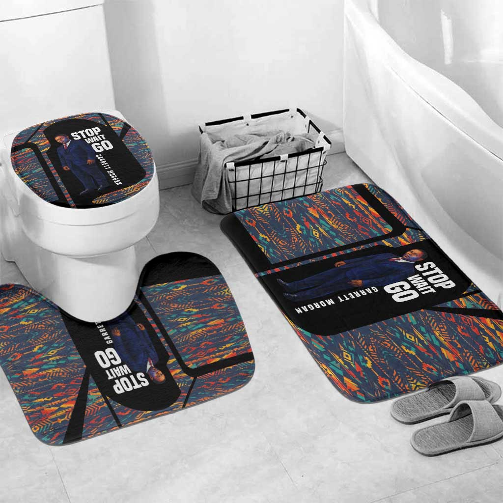 Garrett Morgan Bathroom Set with Full Body Portrait, Stop Wait Go Quote, Traffic Light Design - African Pride