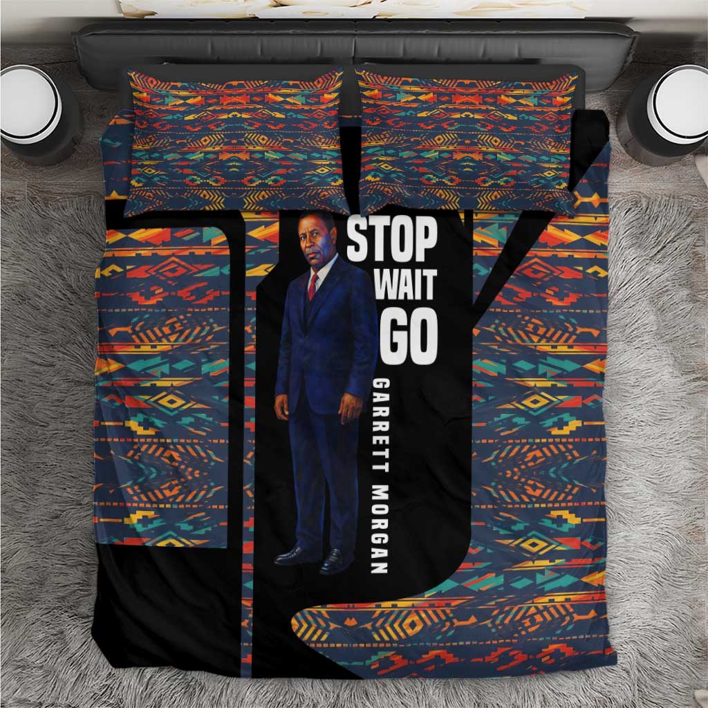 Garrett Morgan Bedding Set with Full Body Portrait, Stop Wait Go Quote, Traffic Light Design - African Pride