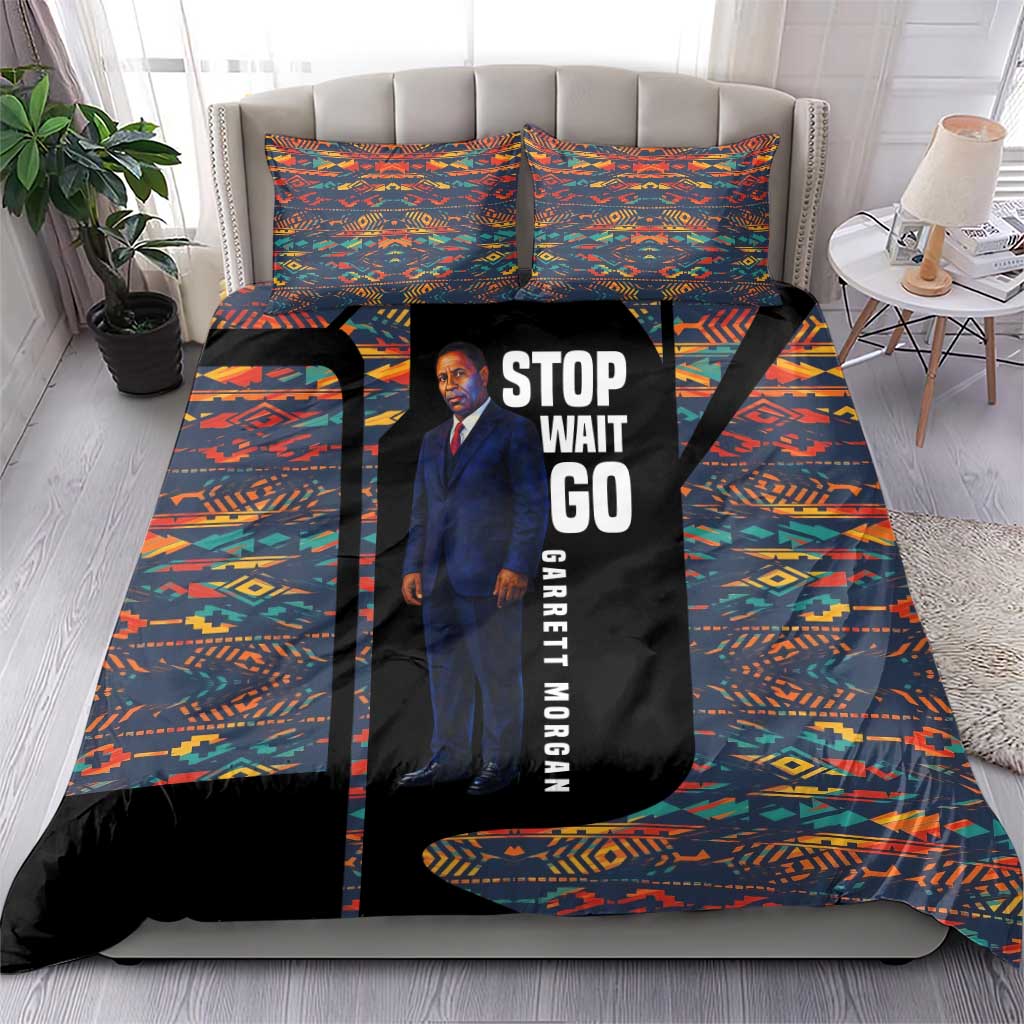 Garrett Morgan Bedding Set with Full Body Portrait, Stop Wait Go Quote, Traffic Light Design - African Pride
