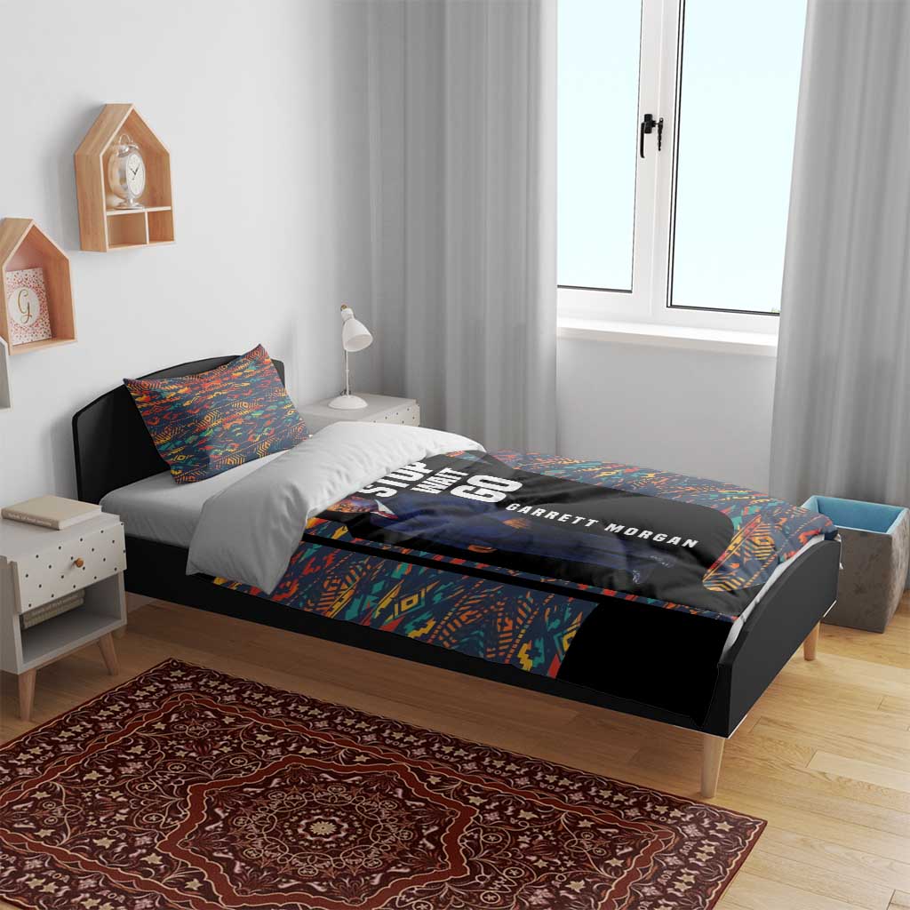 Garrett Morgan Bedding Set with Full Body Portrait, Stop Wait Go Quote, Traffic Light Design - African Pride