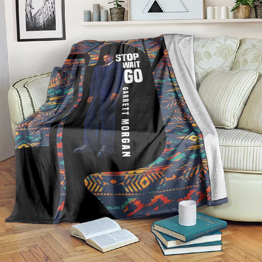 Garrett Morgan Blanket with Full Body Portrait, Stop Wait Go Quote, Traffic Light Design - African Pride