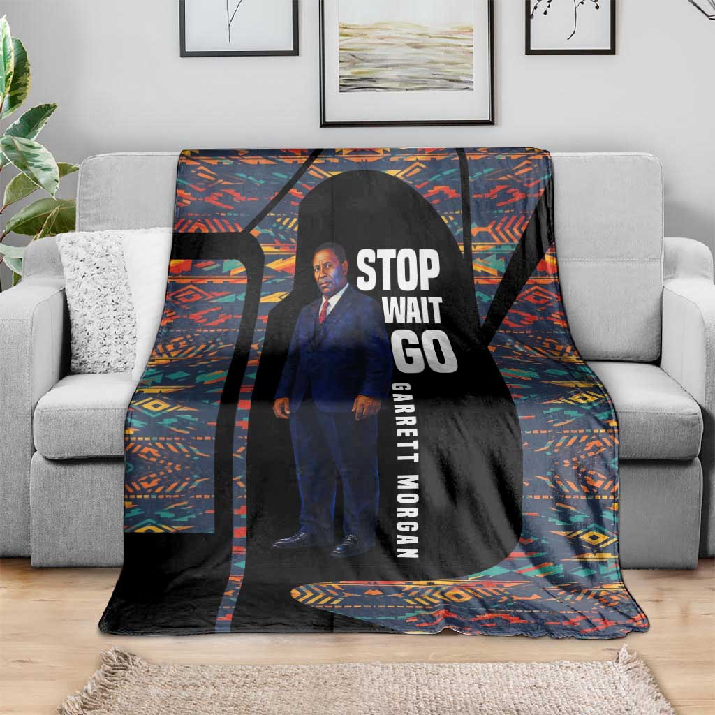 Garrett Morgan Blanket with Full Body Portrait, Stop Wait Go Quote, Traffic Light Design - African Pride