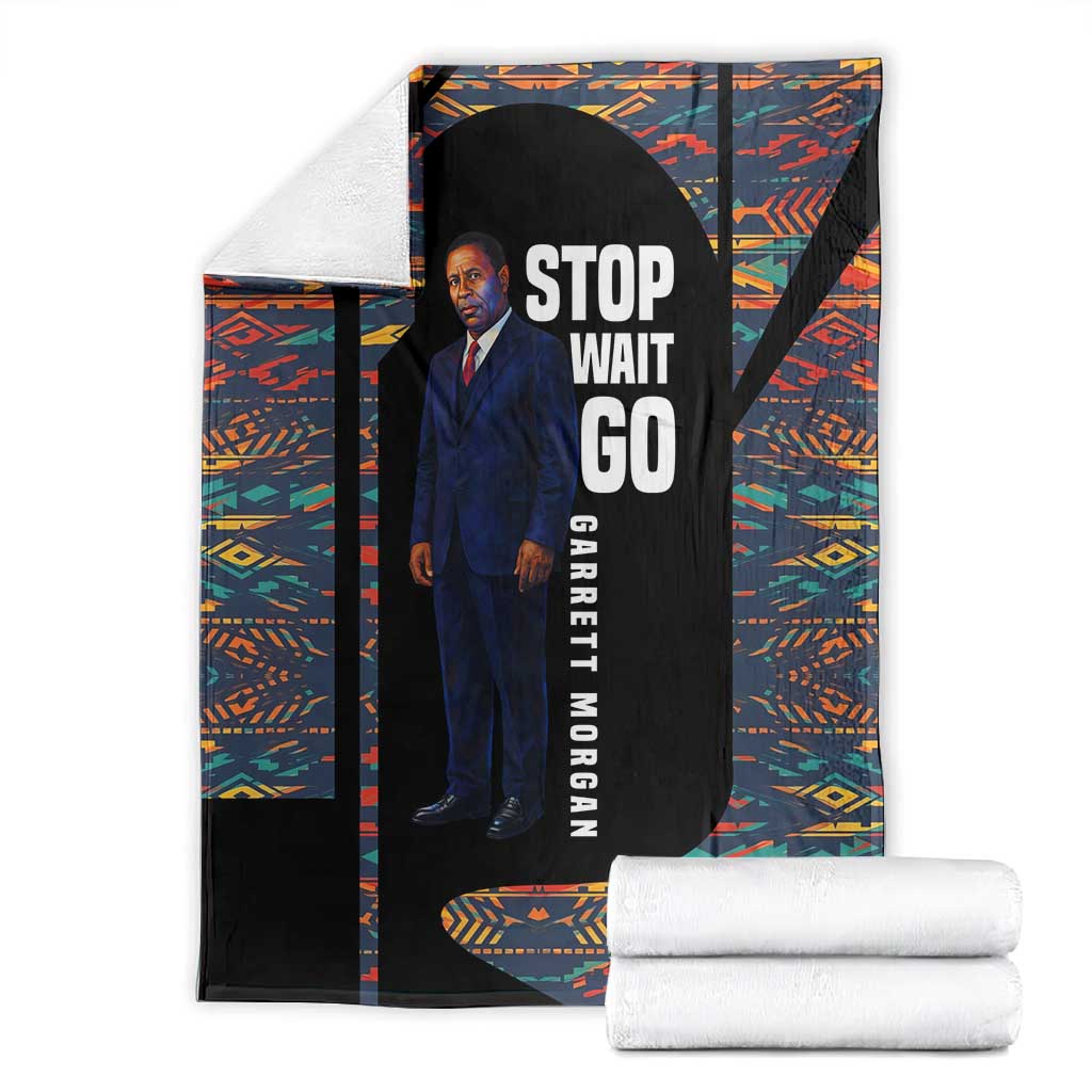 Garrett Morgan Blanket with Full Body Portrait, Stop Wait Go Quote, Traffic Light Design - African Pride