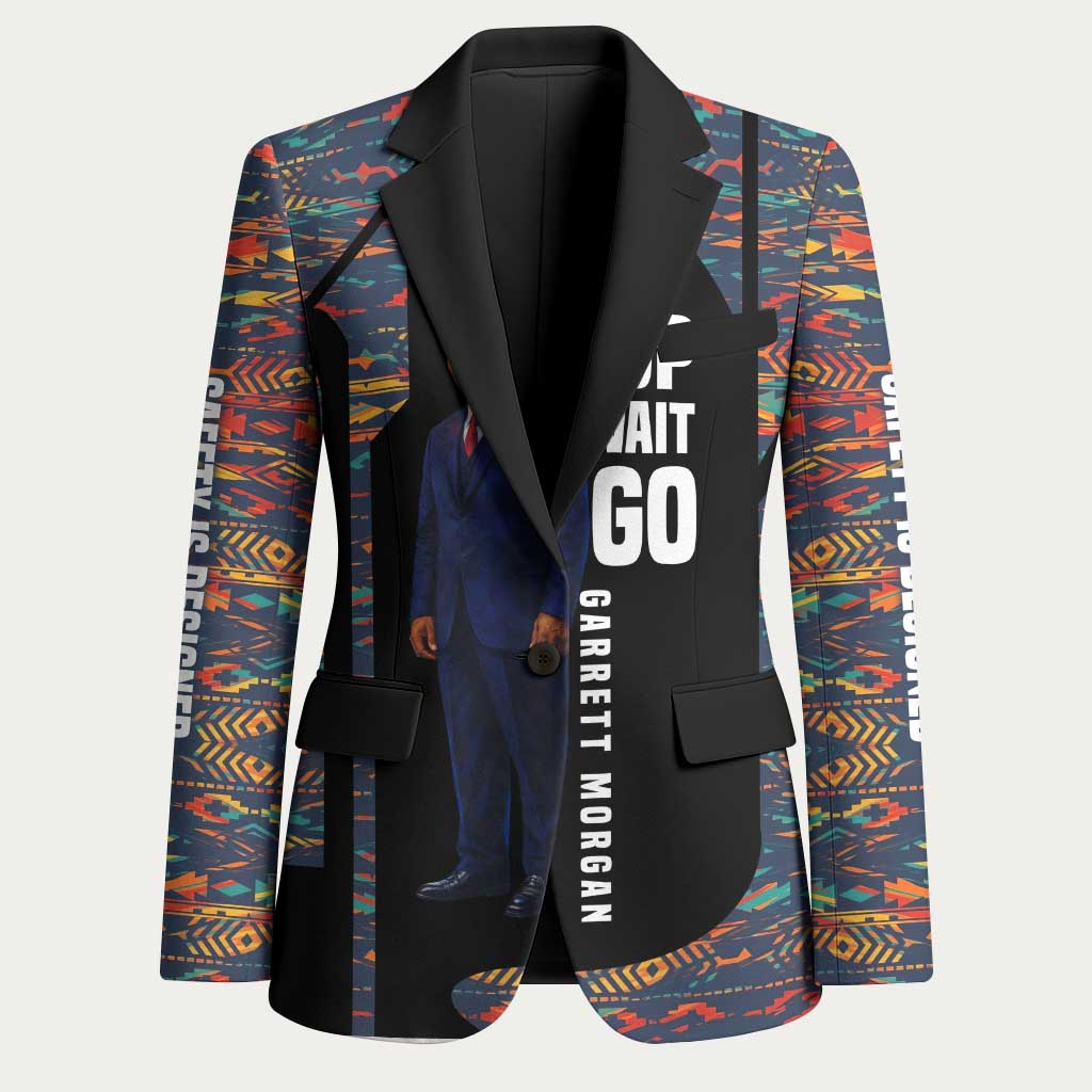 Garrett Morgan Blazer with Full Body Portrait, Stop Wait Go Quote, Traffic Light Design - African Pride
