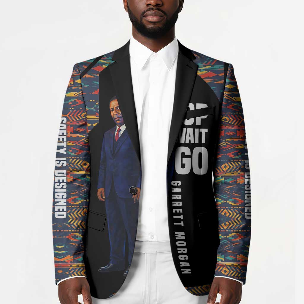 Garrett Morgan Blazer with Full Body Portrait, Stop Wait Go Quote, Traffic Light Design - African Pride