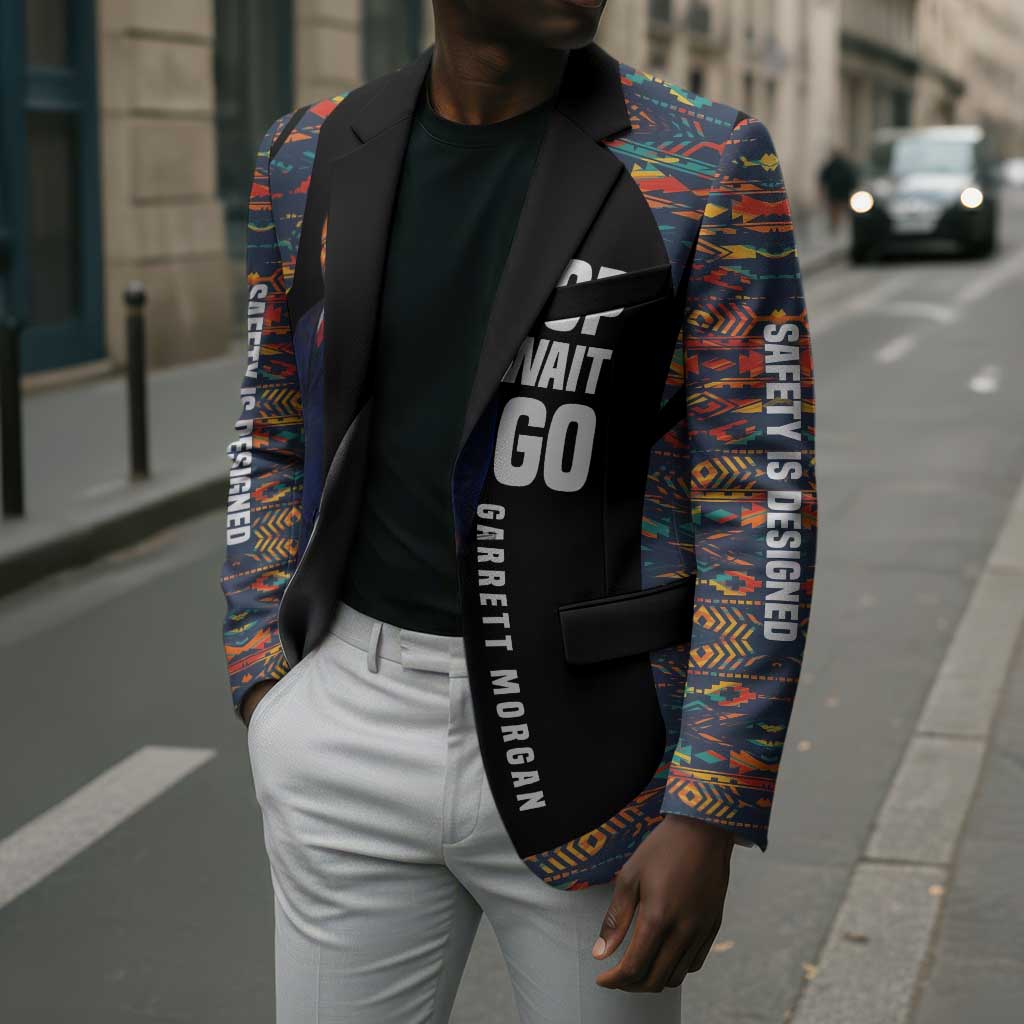 Garrett Morgan Blazer with Full Body Portrait, Stop Wait Go Quote, Traffic Light Design - African Pride