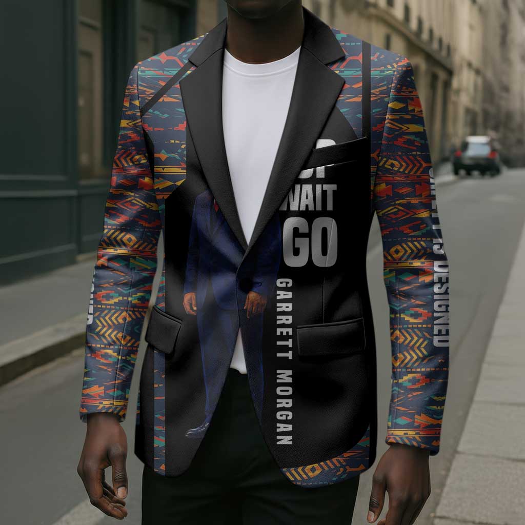 Garrett Morgan Blazer with Full Body Portrait, Stop Wait Go Quote, Traffic Light Design - African Pride