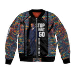 Garrett Morgan Bomber Jacket with Full Body Portrait, Stop Wait Go Quote, Traffic Light Design - African Pride