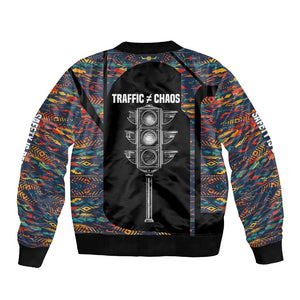 Garrett Morgan Bomber Jacket with Full Body Portrait, Stop Wait Go Quote, Traffic Light Design - African Pride