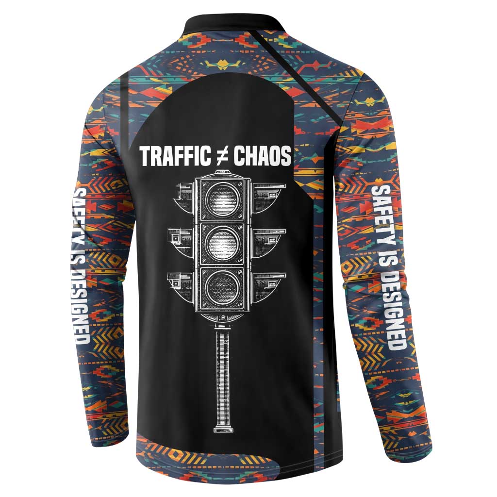 Garrett Morgan Button Sweatshirt with Full Body Portrait, Stop Wait Go Quote, Traffic Light Design