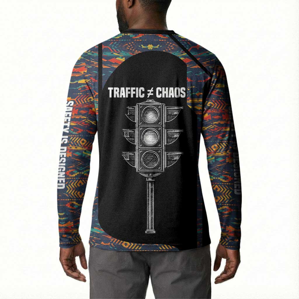 Garrett Morgan Button Sweatshirt with Full Body Portrait, Stop Wait Go Quote, Traffic Light Design