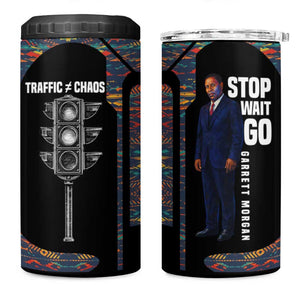 Garrett Morgan 4 in 1 Can Cooler Tumbler with Full Body Portrait, Stop Wait Go Quote, Traffic Light Design - African Pride