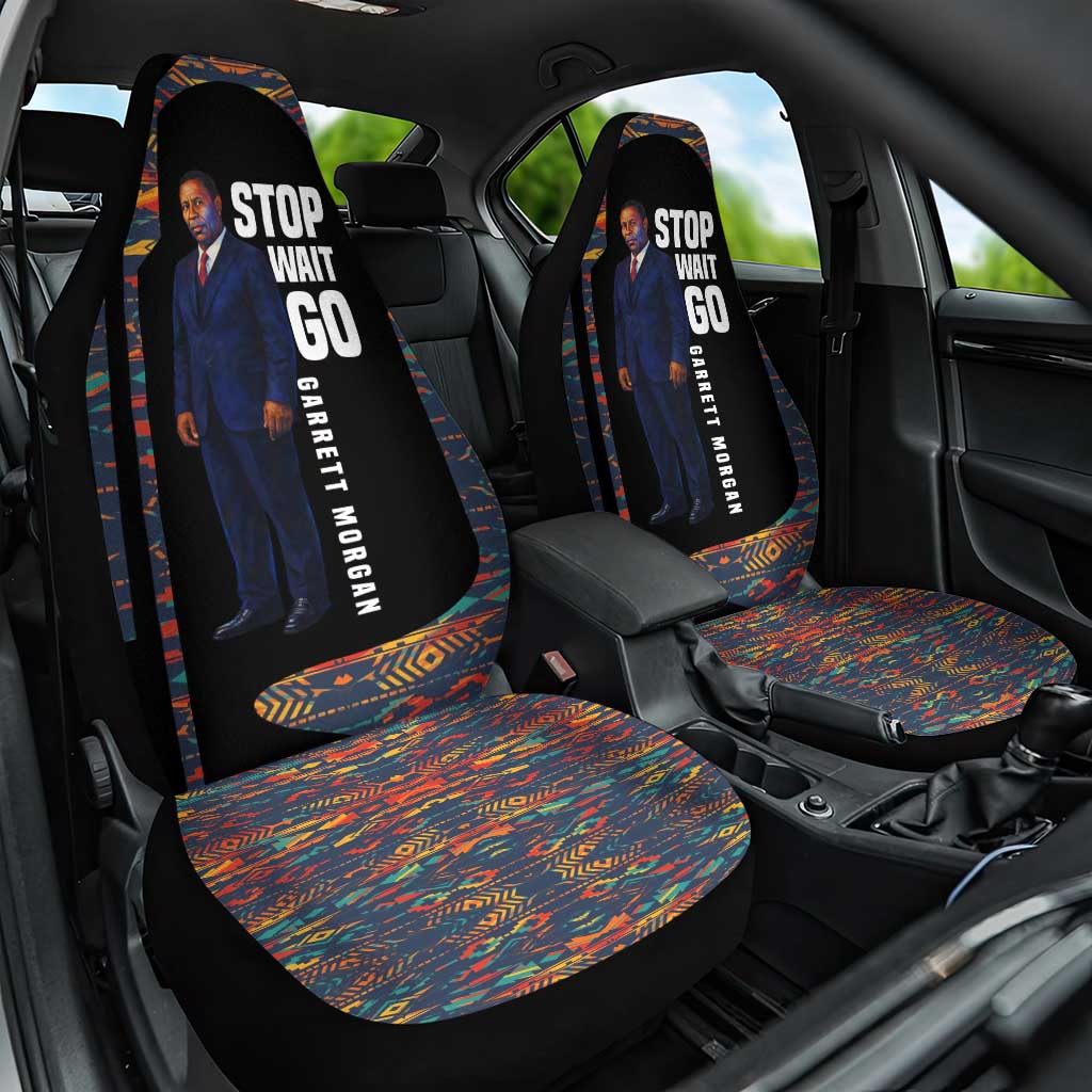 Garrett Morgan Car Seat Cover with Full Body Portrait, Stop Wait Go Quote, Traffic Light Design - African Pride