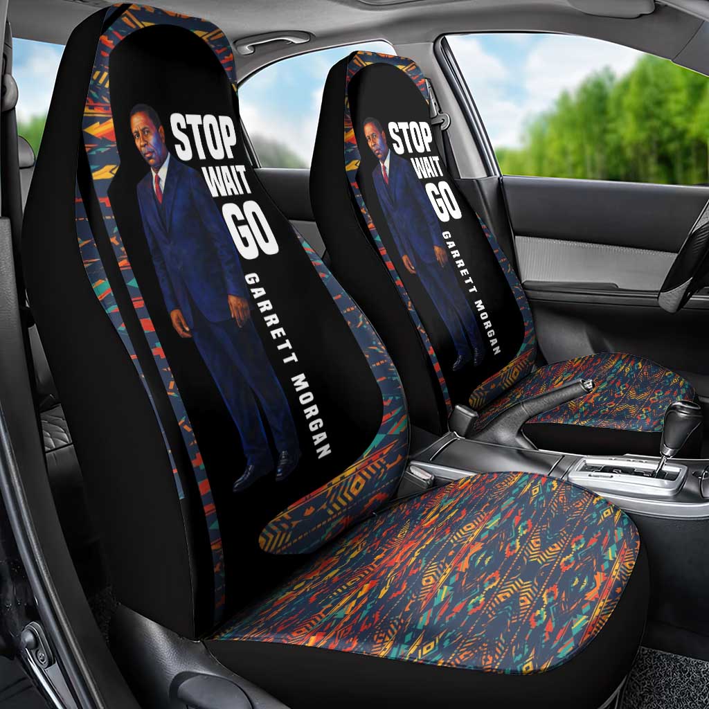 Garrett Morgan Car Seat Cover with Full Body Portrait, Stop Wait Go Quote, Traffic Light Design - African Pride