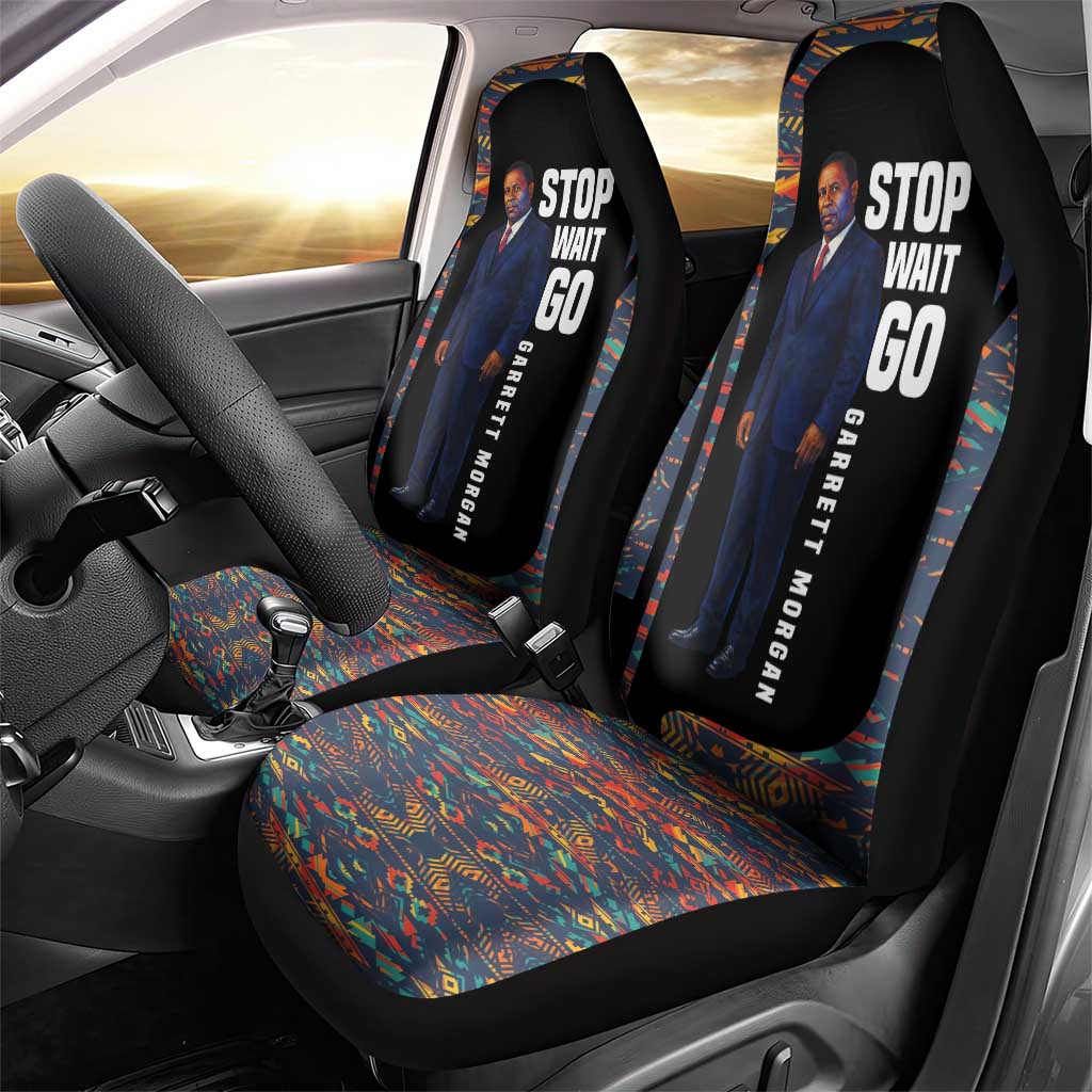 Garrett Morgan Car Seat Cover with Full Body Portrait, Stop Wait Go Quote, Traffic Light Design - African Pride