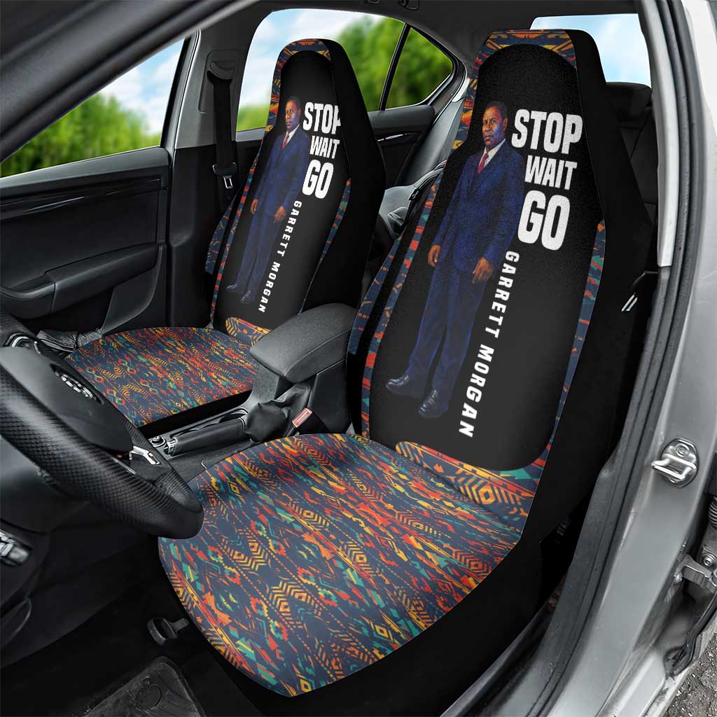 Garrett Morgan Car Seat Cover with Full Body Portrait, Stop Wait Go Quote, Traffic Light Design - African Pride