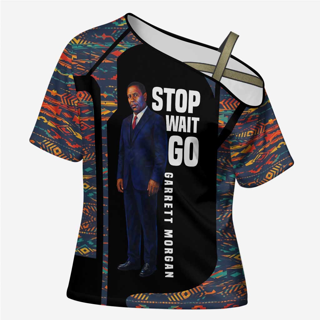 Garrett Morgan Cross Shoulder Shirt with Full Body Portrait, Stop Wait Go Quote, Traffic Light Design - African Pride