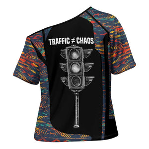 Garrett Morgan Cross Shoulder Shirt with Full Body Portrait, Stop Wait Go Quote, Traffic Light Design - African Pride