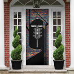 Garrett Morgan Door Cover with Full Body Portrait, Stop Wait Go Quote, Traffic Light Design - African Pride