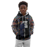Garrett Morgan Kid Hoodie with Full Body Portrait, Stop Wait Go Quote, Traffic Light Design - African Pride