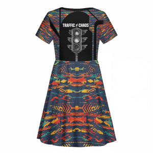 Garrett Morgan Kid Short Sleeve Dress with Full Body Portrait, Stop Wait Go Quote, Traffic Light Design - African Pride