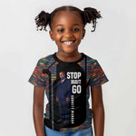 Garrett Morgan Kid T shirt with Full Body Portrait, Stop Wait Go Quote, Traffic Light Design - African Pride