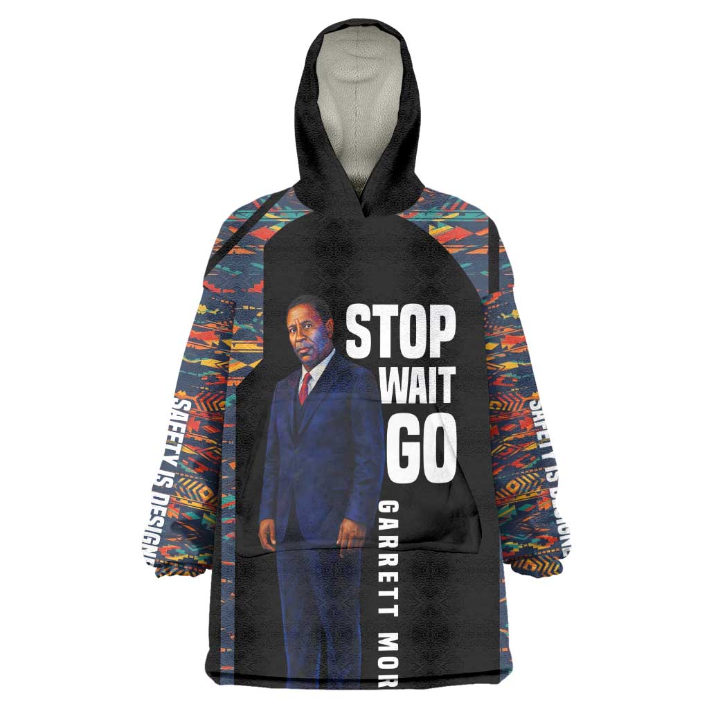 Garrett Morgan Kid Wearable Blanket Hoodie with Full Body Portrait, Stop Wait Go Quote, Traffic Light Design - African Pride