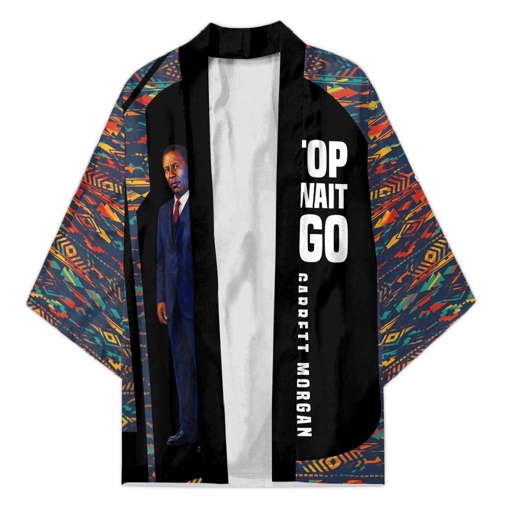 Garrett Morgan Kimono with Full Body Portrait, Stop Wait Go Quote, Traffic Light Design - African Pride