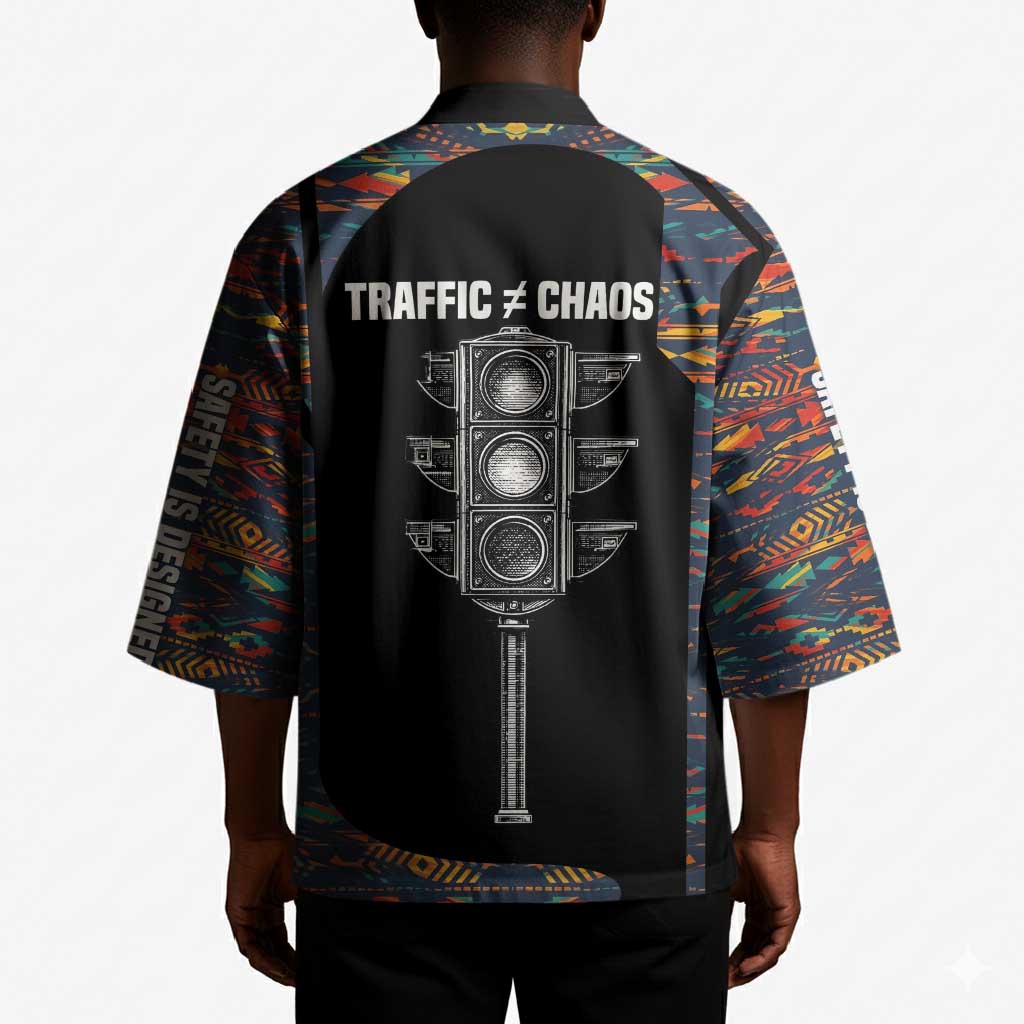 Garrett Morgan Kimono with Full Body Portrait, Stop Wait Go Quote, Traffic Light Design - African Pride