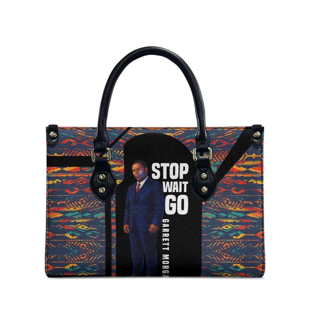 Garrett Morgan Leather Bag with Full Body Portrait, Stop Wait Go Quote, Traffic Light Design - African Pride