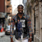Garrett Morgan Long Sleeve Button Shirt with Full Body Portrait, Stop Wait Go Quote, Traffic Light Design - African Pride