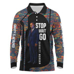 Garrett Morgan Long Sleeve Polo Shirt with Full Body Portrait, Stop Wait Go Quote, Traffic Light Design - African Pride