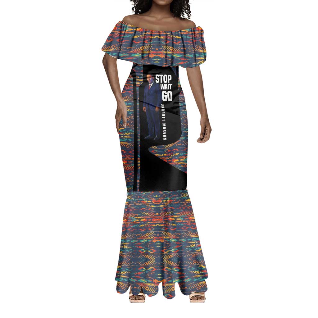 Garrett Morgan Mermaid Dress with Full Body Portrait, Stop Wait Go Quote, Traffic Light Design - African Pride