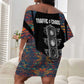 Garrett Morgan Off Shoulder Short Dress with Full Body Portrait, Stop Wait Go Quote, Traffic Light Design - African Pride