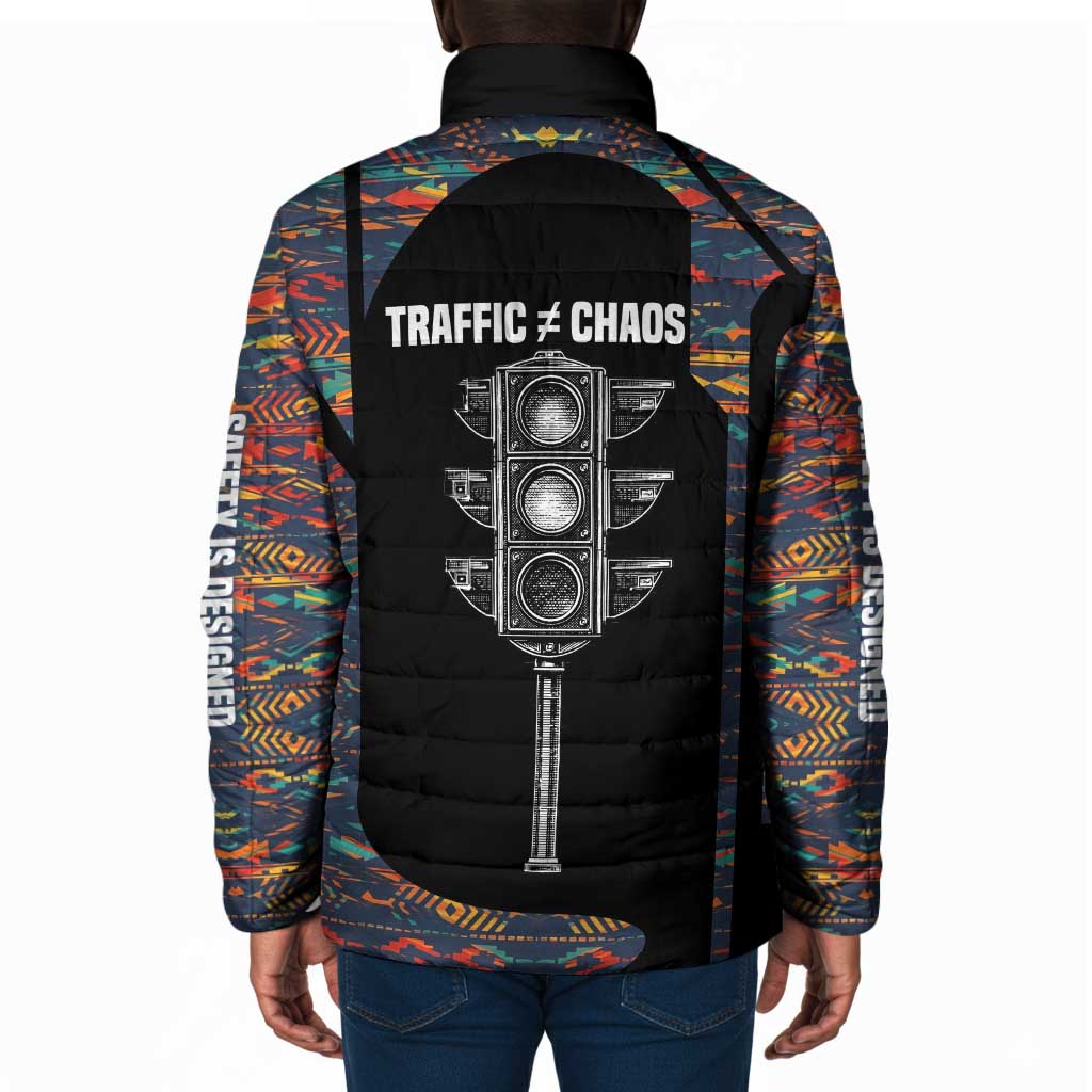 Garrett Morgan Padded Jacket with Full Body Portrait, Stop Wait Go Quote, Traffic Light Design - African Pride