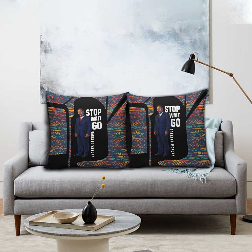 Garrett Morgan Pillow Cover with Full Body Portrait, Stop Wait Go Quote, Traffic Light Design - African Pride