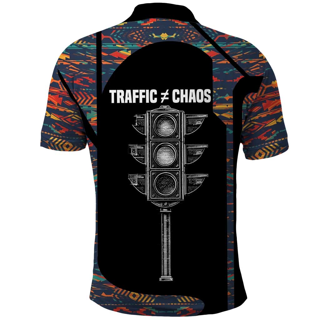 Garrett Morgan Polo Shirt with Full Body Portrait, Stop Wait Go Quote, Traffic Light Design - African Pride