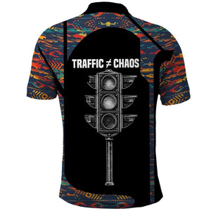 Garrett Morgan Polo Shirt with Full Body Portrait, Stop Wait Go Quote, Traffic Light Design - African Pride