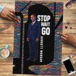 Garrett Morgan Puzzle with Full Body Portrait, Stop Wait Go Quote, Traffic Light Design - African Pride