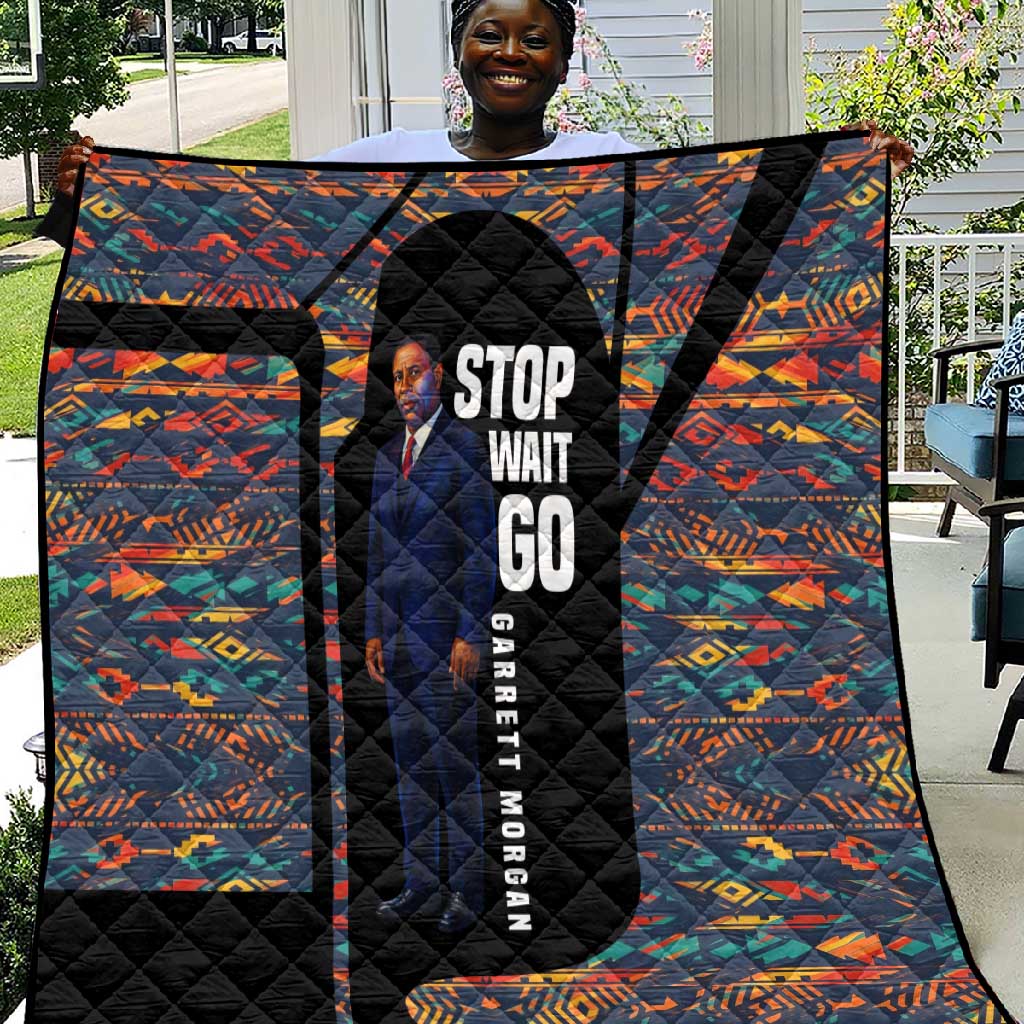 Garrett Morgan Quilt with Full Body Portrait, Stop Wait Go Quote, Traffic Light Design - African Pride
