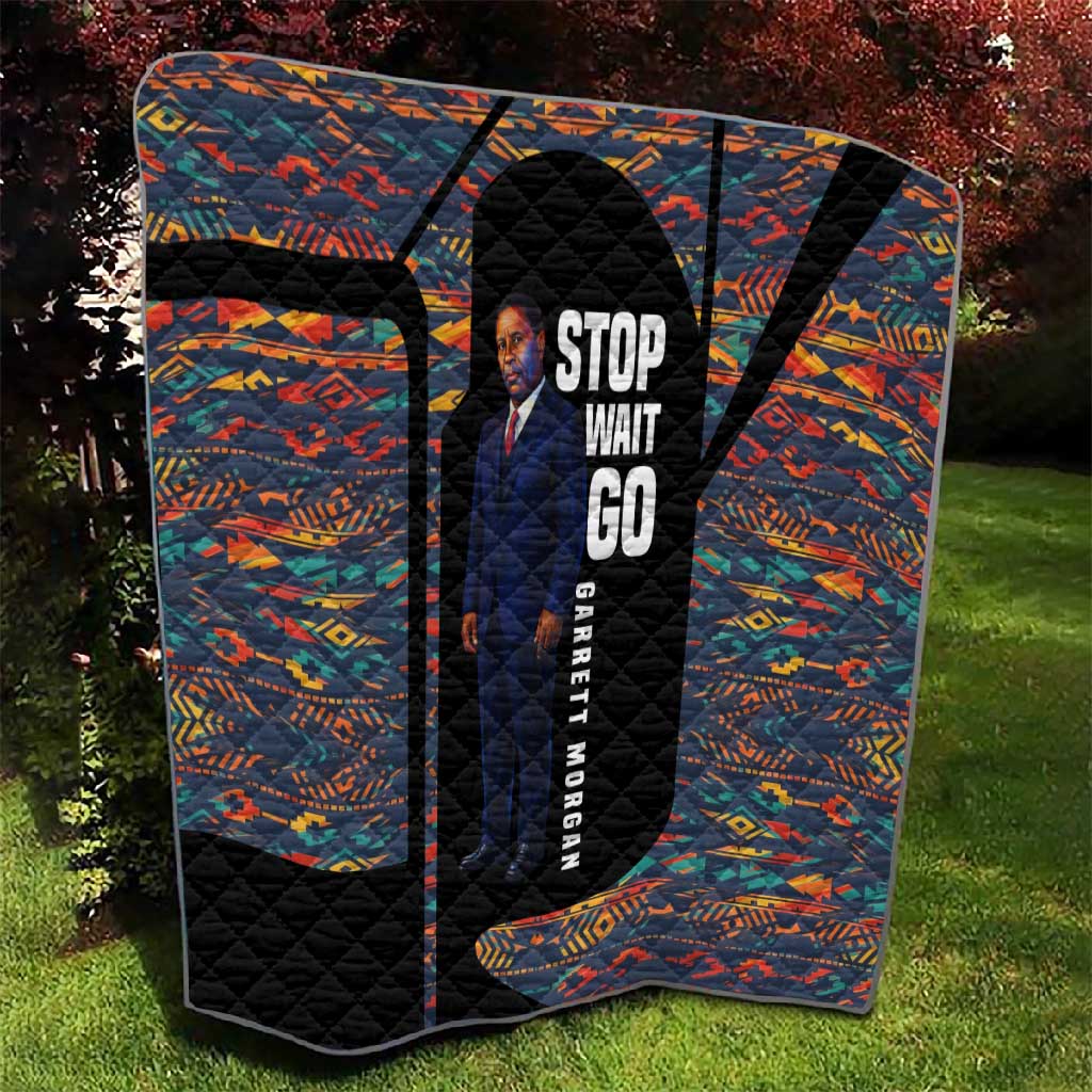 Garrett Morgan Quilt with Full Body Portrait, Stop Wait Go Quote, Traffic Light Design - African Pride
