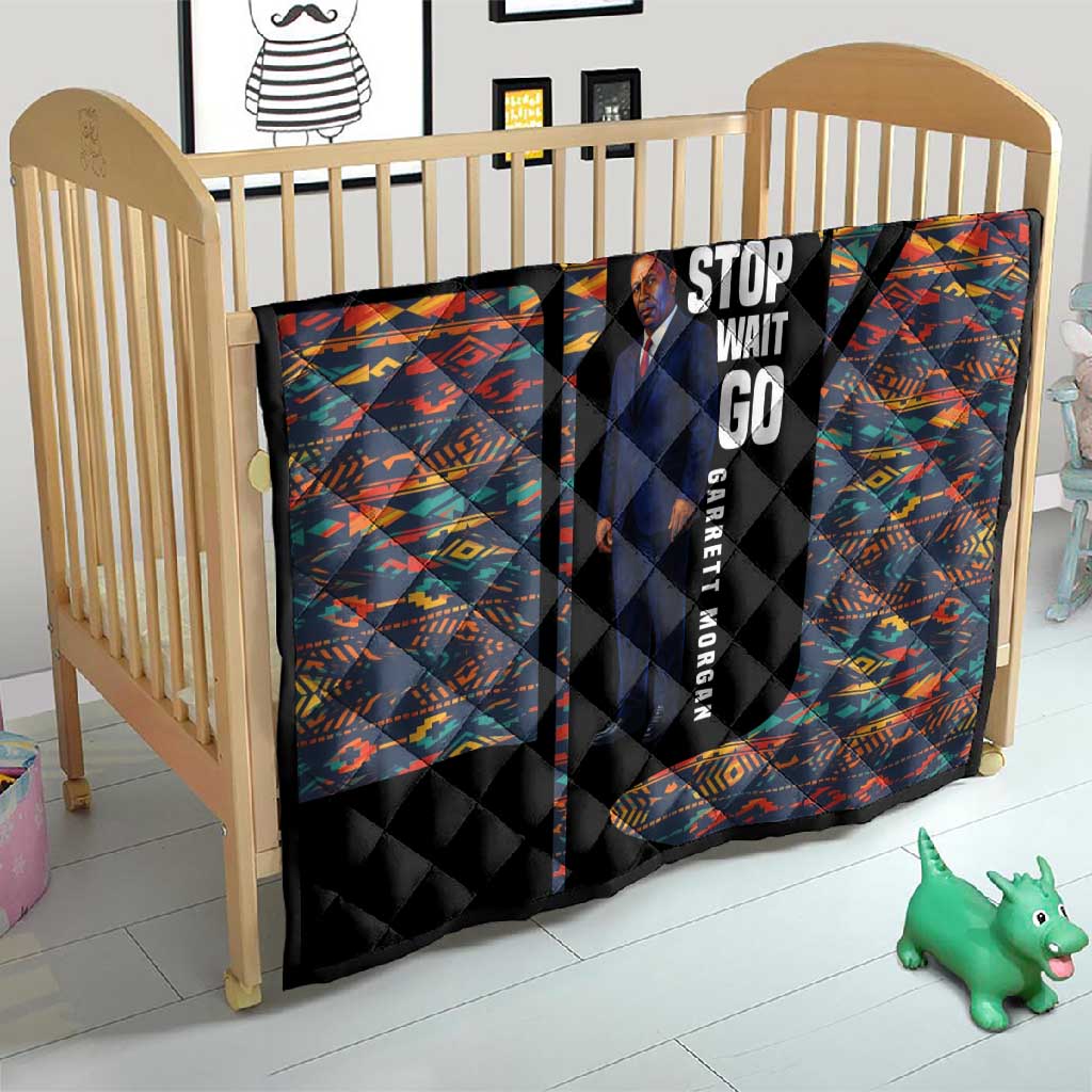 Garrett Morgan Quilt with Full Body Portrait, Stop Wait Go Quote, Traffic Light Design - African Pride
