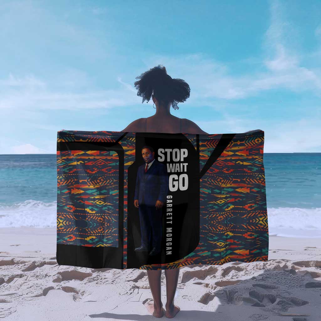 Garrett Morgan Sarong with Full Body Portrait, Stop Wait Go Quote, Traffic Light Design - African Pride