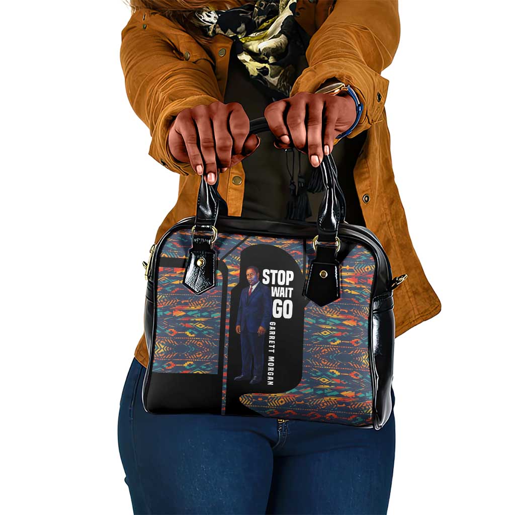 Garrett Morgan Shoulder Handbag with Full Body Portrait, Stop Wait Go Quote, Traffic Light Design - African Pride