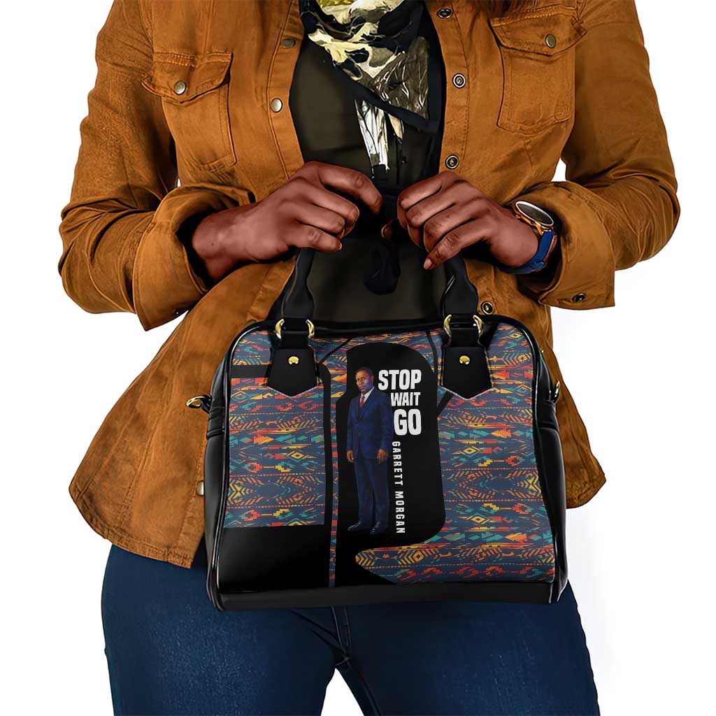 Garrett Morgan Shoulder Handbag with Full Body Portrait, Stop Wait Go Quote, Traffic Light Design - African Pride