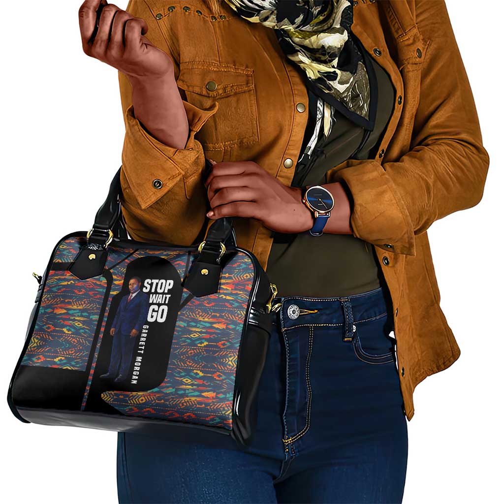 Garrett Morgan Shoulder Handbag with Full Body Portrait, Stop Wait Go Quote, Traffic Light Design - African Pride