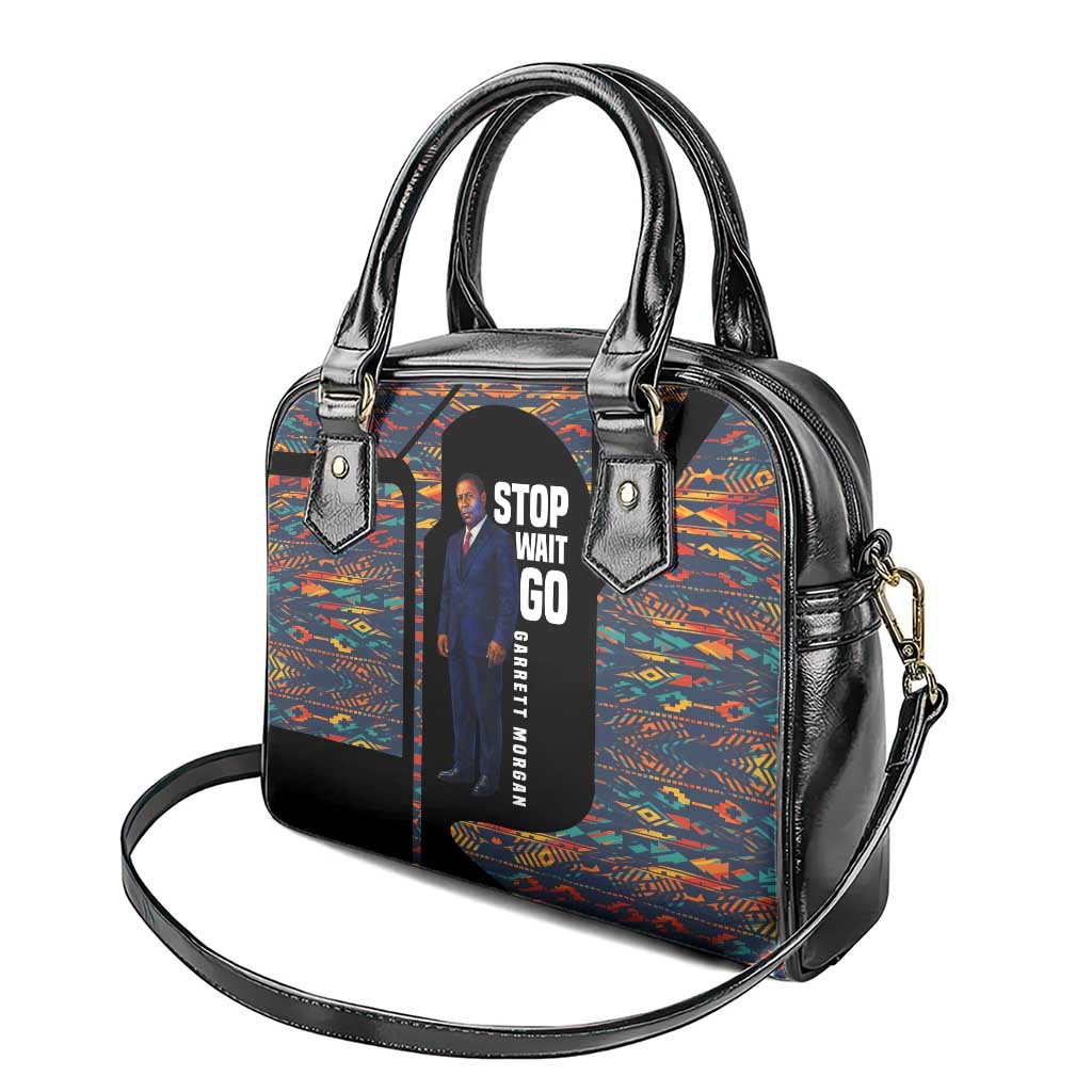Garrett Morgan Shoulder Handbag with Full Body Portrait, Stop Wait Go Quote, Traffic Light Design - African Pride