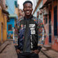 Garrett Morgan Sleeve Zip Bomber Jacket with Full Body Portrait, Stop Wait Go Quote, Traffic Light Design - African Pride