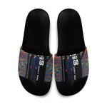 Garrett Morgan Slide Sandals with Full Body Portrait, Stop Wait Go Quote, Traffic Light Design - African Pride