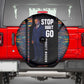 Garrett Morgan Spare Tire Cover with Full Body Portrait, Stop Wait Go Quote, Traffic Light Design - African Pride